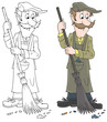Yardman sweeping with a broom