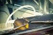 retro styled vehicle windshield and steering wheel