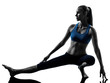 woman exercising yoga stretching legs warm up