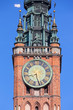 Historical clock on the tower of the Town Hall in Gdansk, Poland