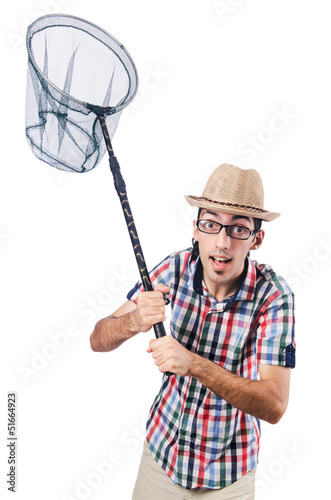 Photo: Gardener with net isolated on white Gardener with net isolated on white
