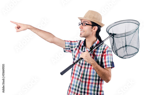Photo: Gardener with net isolated on white Gardener with net isolated on white