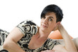 smiling woman on a couch