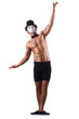 Naked muscular mime isolated on white