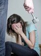Man with beater coming to his wife. Home violence concept