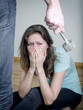 Man with beater coming to his wife. Home violence concept
