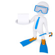 3d man with flippers holds calendar