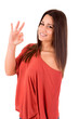 Beautiful woman smiling and showing OK sign