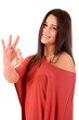 Beautiful woman smiling and showing OK sign