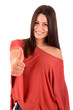 Beautiful woman smiling and showing Thumbs up