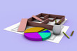 blueprints and pie chart