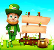 Leprechaun for st patrick day standing near sign