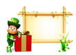 Leprechaun for st patrick day standing near sign