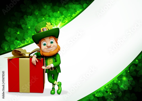 Illustration: Leprechaun for st patrick's day with big gift box Leprechaun for st patrick's day with big gift box