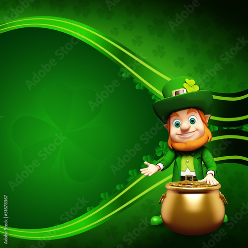 Illustration: Leprechaun for st patrick's day with big golden pot Leprechaun for st patrick's day with big golden pot