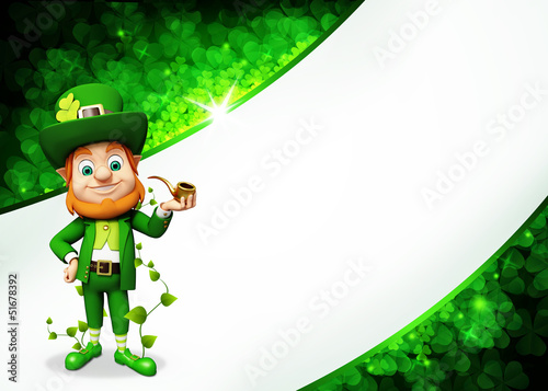 Illustration: Leprechaun for st patrick's day with golden smoking pipe Leprechaun for st patrick's day with golden smoking pipe