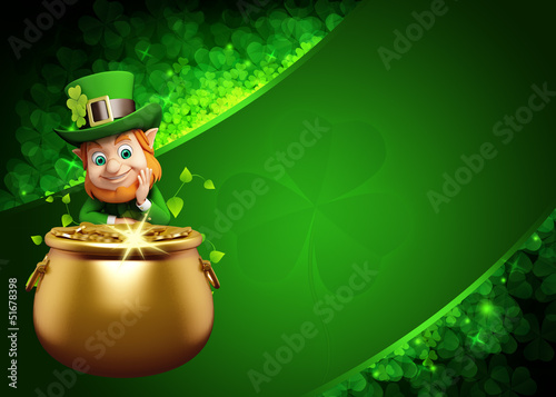 Illustration: Leprechaun for st patrick's day with big pot Leprechaun for st patrick's day with big pot