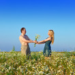 Photo: The happy young pair in the field of chamomiles .. The happy young pair in the field of chamomiles ..