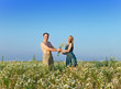 Photo: The happy young pair in the field of chamomiles The happy young pair in the field of chamomiles