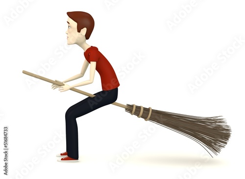 Illustration: 3d render of cartoon character fly on besom 3d render of cartoon character fly on besom