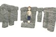 3d render of cartoon character in stoneghenge