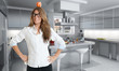 Woman with apple in the kitchen