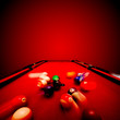 Billards pool game. Breaking the color ball from triangle