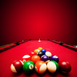 Photo : Billards pool game. Color balls in triangle, aiming at cue ball Billards pool game. Color balls in triangle, aiming at cue ball