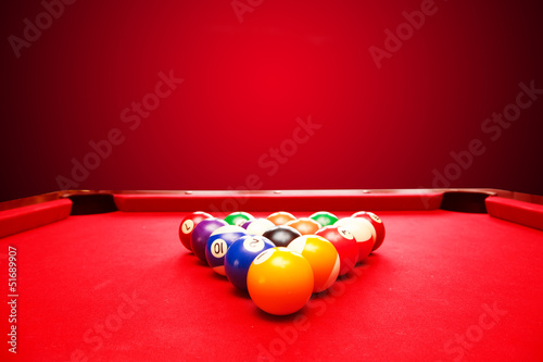 Photo: Billards pool game. Color balls in triangle Billards pool game. Color balls in triangle