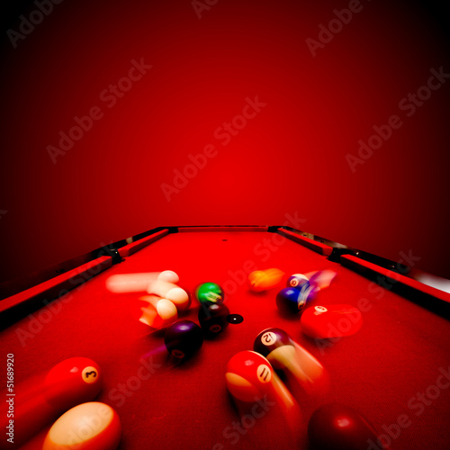 Photo: Billards pool game. Breaking the color ball from triangle Billards pool game. Breaking the color ball from triangle