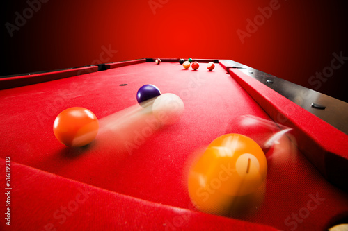 Photo: Billards pool game. Breaking the color ball from triangle Billards pool game. Breaking the color ball from triangle