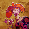 Illustration: Fashion card with girl and flowers Fashion card with girl and flowers