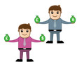 Cartoon Businessman Holding Money Parcel