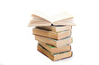 open vintage old book on white background