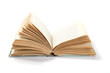 open vintage old book on white background