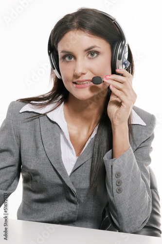 Photo: Beautiful customer support on white background Beautiful customer support on white background