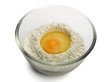 Broken egg on flour, means for making bread