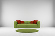 Green sofa with carpet