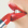 Applying lipstick. Vector circle color tone dots.