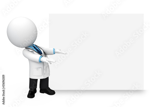 Illustration: 3d white people as doctor pointing towards sign 3d white people as doctor pointing towards sign