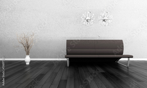 Illustration: Modern couch in front of wall | 3d interior Modern couch in front of wall | 3d interior
