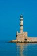 Famous lighthouse in bay in Chania, Greece