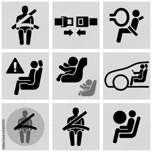 Vector: Car safety belt icons. Baby in car. Car safety belt icons. Baby in car.