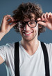 Young man close up with glasses