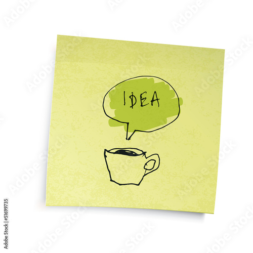 Vector: Yellow sticky notes with coffee cup "idea" illustration. Vector Yellow sticky notes with coffee cup "idea" illustration. Vector