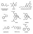 Recreational drugs: methamphetamine (crystal meth), caffeine,..