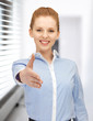 woman with an open hand ready for handshake