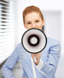 happy woman with megaphone