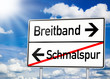 Wegweiser mit Breitband und Schmalspur