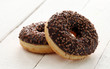 Photo: Fresh tasty donuts with chocolate glaze Fresh tasty donuts with chocolate glaze